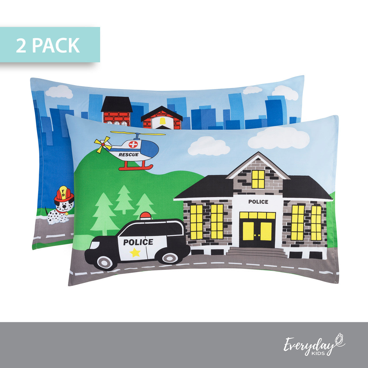 EVERYDAY KIDS Rescue 2 Pack Pillowcase Set