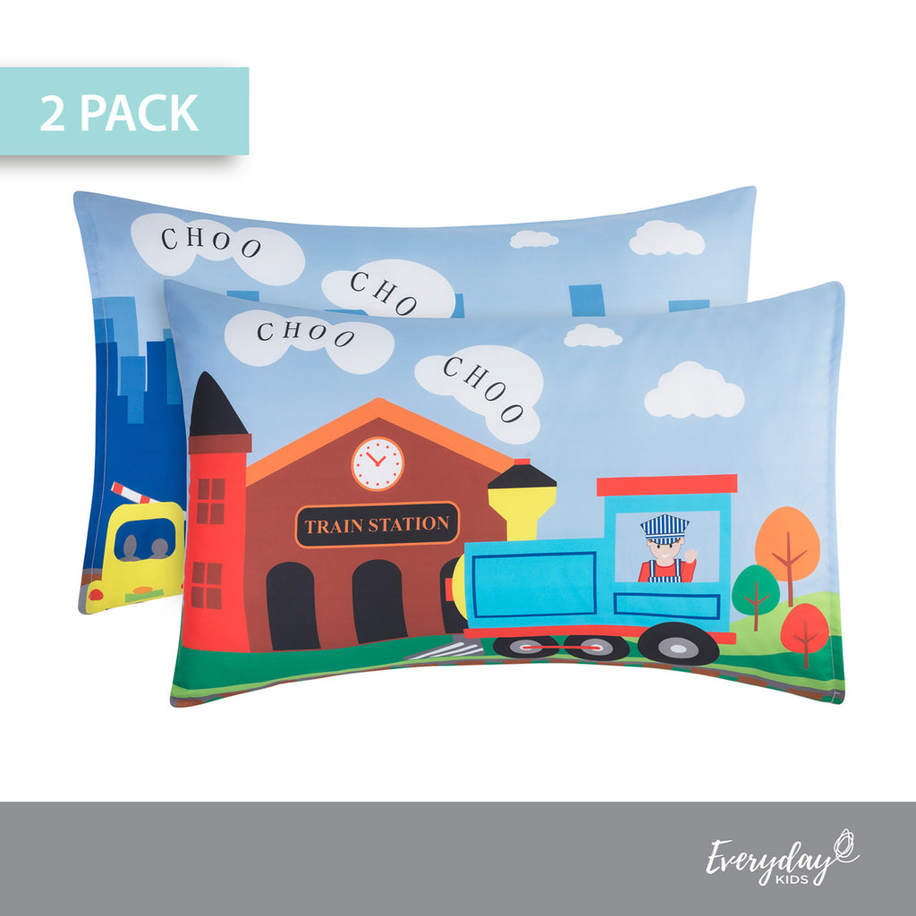 EVERYDAY KIDS Train 2 Pack Pillowcase Set