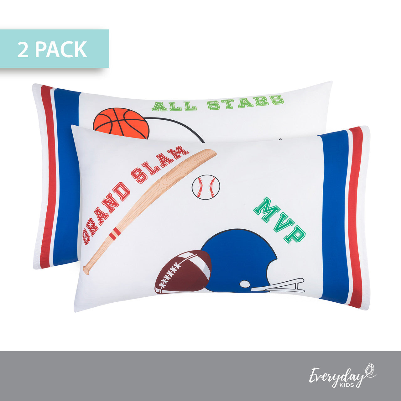 EVERYDAY KIDS Sports 2 Pack Pillowcase Set
