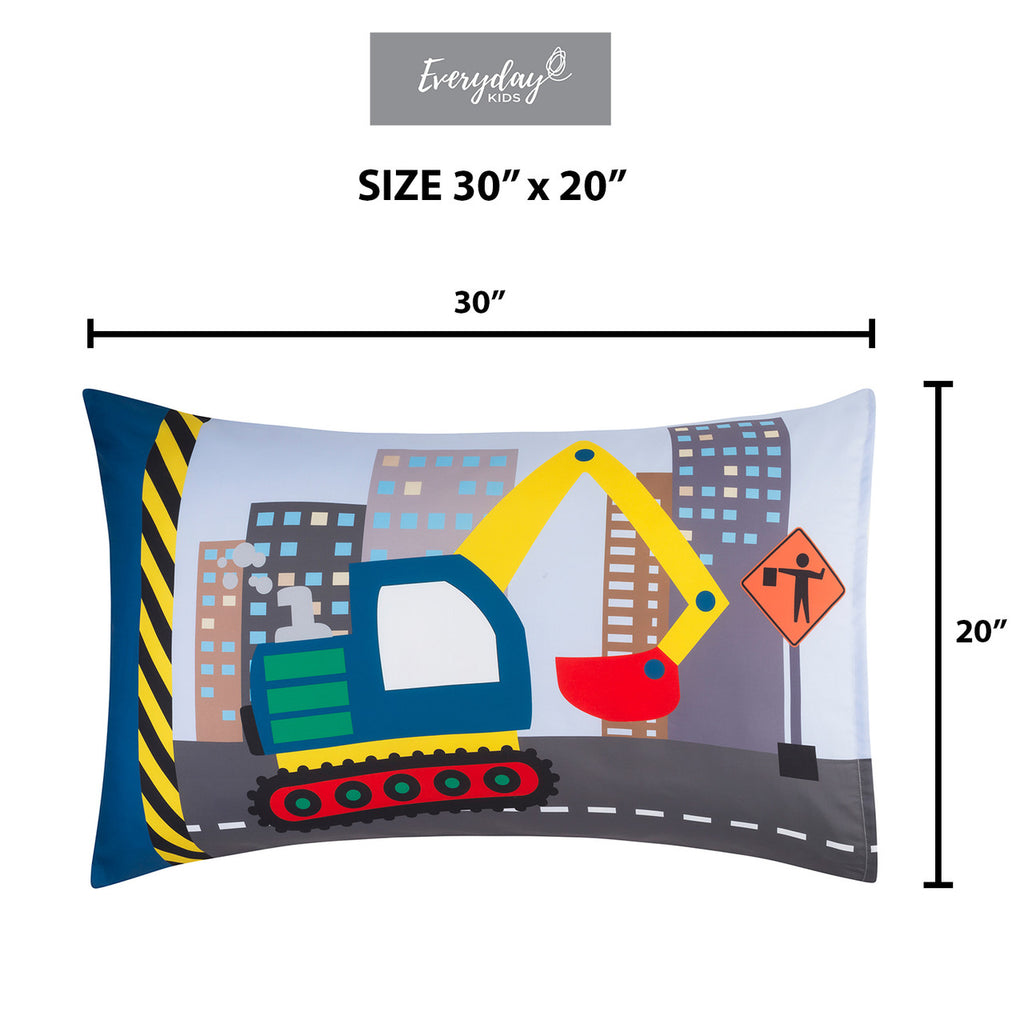 EVERYDAY KIDS Construction 2 Pack Pillowcase Set