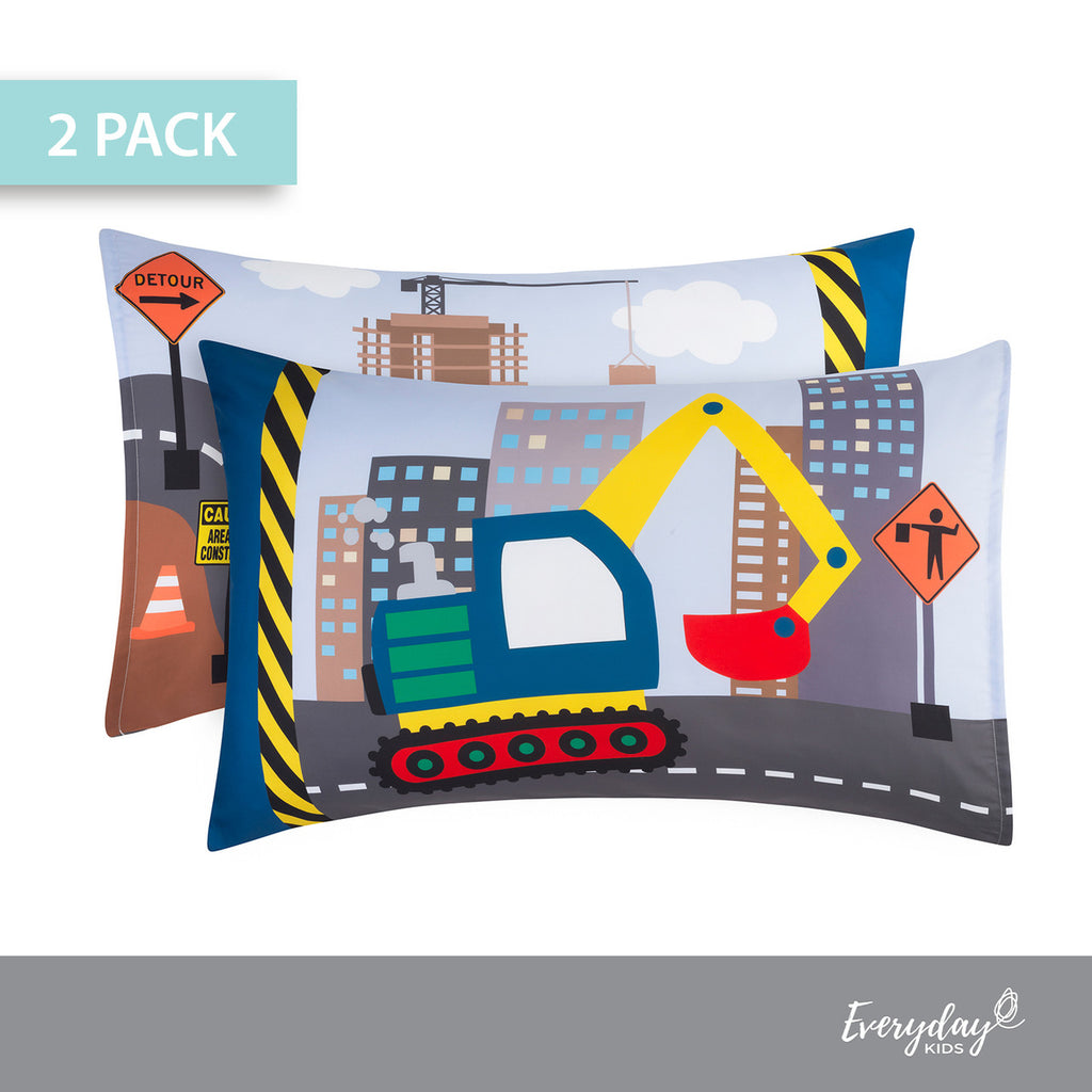 EVERYDAY KIDS Construction 2 Pack Pillowcase Set