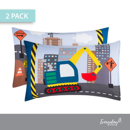 EVERYDAY KIDS Construction 2 Pack Pillowcase Set