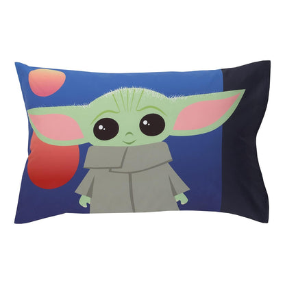 Star Wars The Mandalorian 4-Piece Toddler Bedding Set, Grogu and Mando Comforter, Sheets & Pillowcase, Navy and Orange