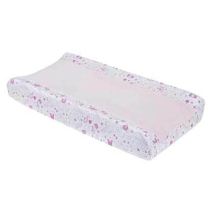 Disney Princess Baby Changing Pad Cover, Cinderella & Belle Fitted Nursery Cover, Pink and White
