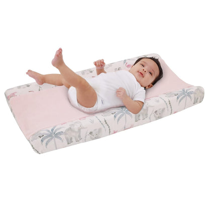 NoJo Tropical Princess Super Soft Changing Pad Cover, Jungle Elephant, Leopard & Palm Plush Diaper Pad Cover, Blush Pink & Grey