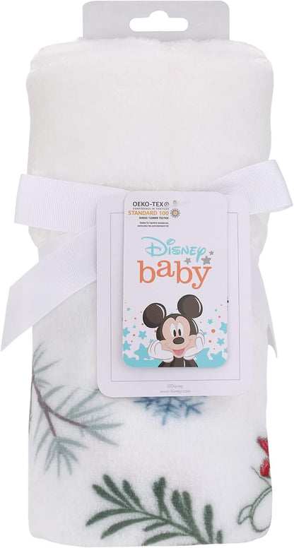 Disney Mickey and Minnie Mouse Holiday Baby Blanket, 30x40 "Merry & Bright" Wreath Photo Op Fleece Blanket, White