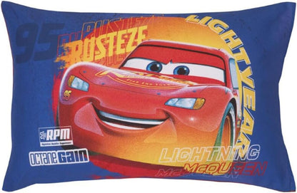 Disney Pixar Cars 4-Piece Toddler Bedding Set, "Home Team McQueen" Comforter, Fitted Sheet, Flat Sheet & Pillowcase, Blue and Red