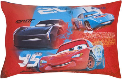 Disney Pixar Cars 4-Piece Toddler Bedding Set, "Home Team McQueen" Comforter, Fitted Sheet, Flat Sheet & Pillowcase, Blue and Red