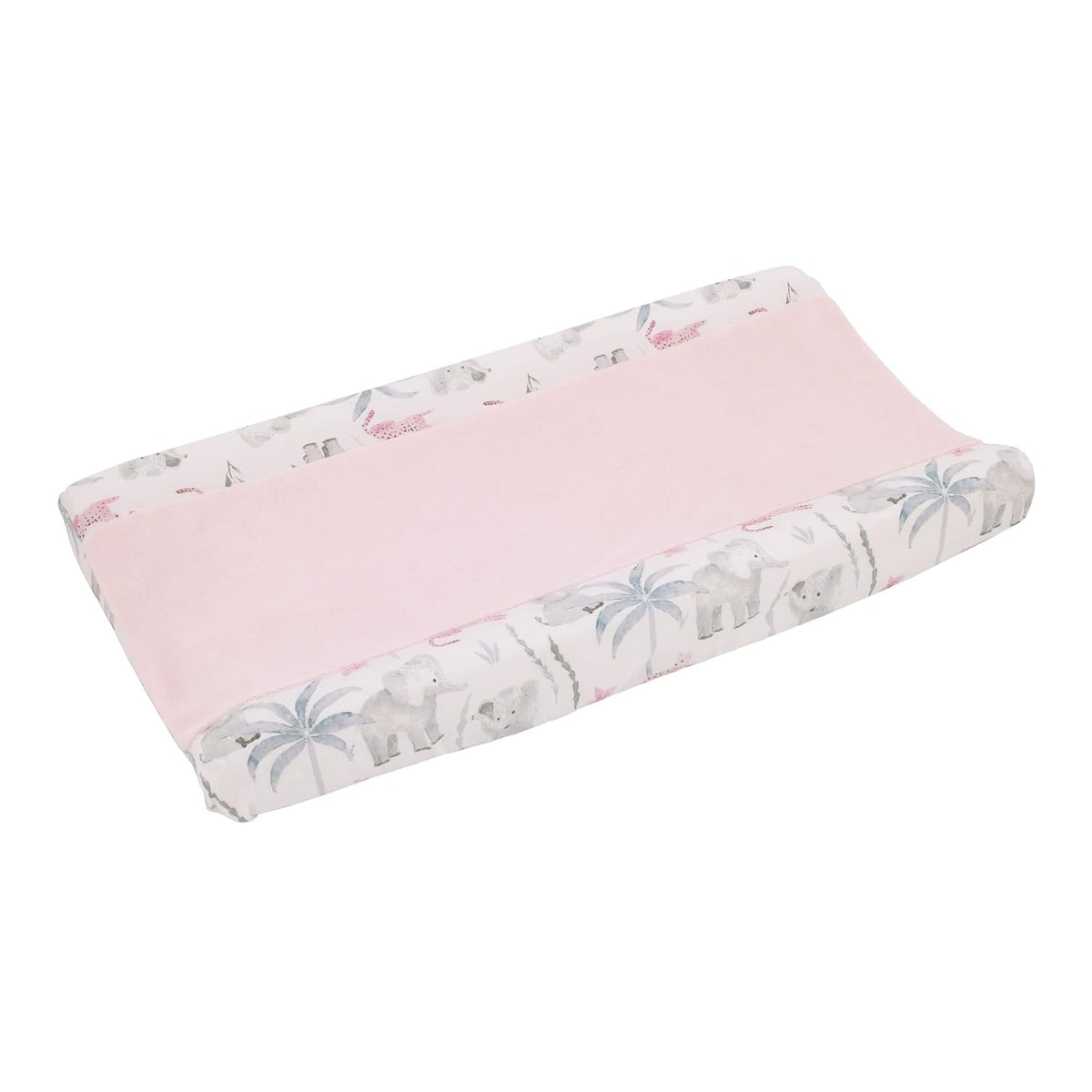NoJo Tropical Princess Super Soft Changing Pad Cover, Jungle Elephant, Leopard & Palm Plush Diaper Pad Cover, Blush Pink & Grey