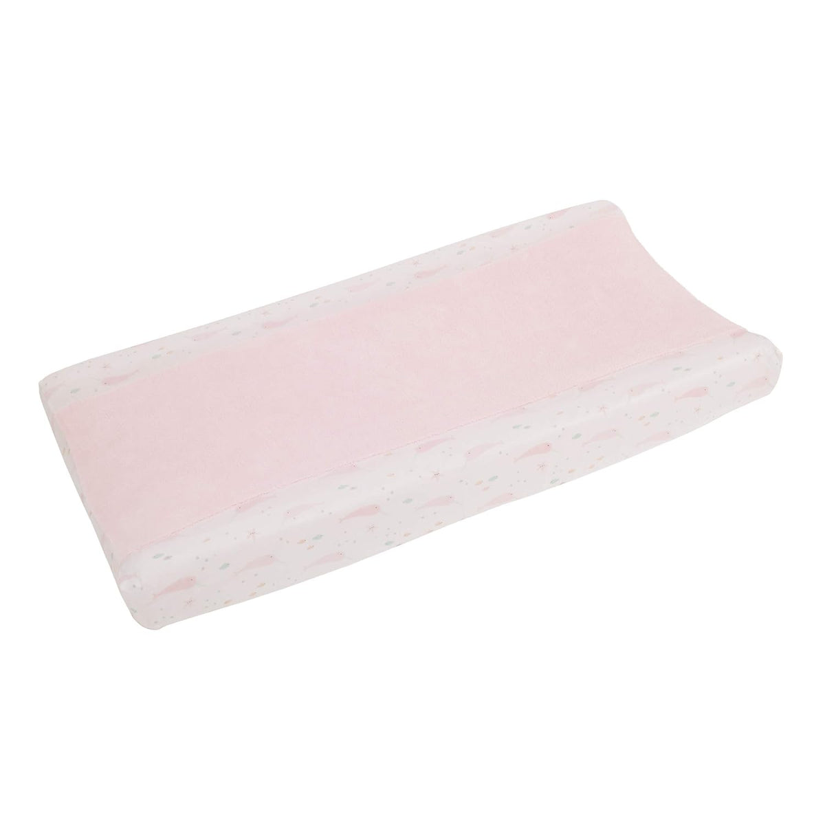 NoJo Under the Sea Narwhal Contoured Changing Pad Cover, Plush Center Panel Diaper Pad Cover, Soft Pink and White