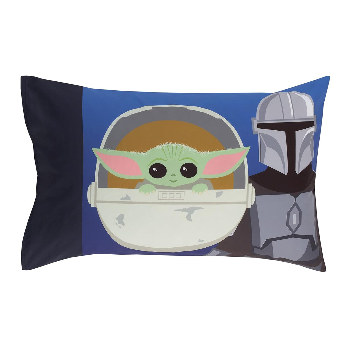 Star Wars The Mandalorian 4-Piece Toddler Bedding Set, Grogu and Mando Comforter, Sheets & Pillowcase, Navy and Orange