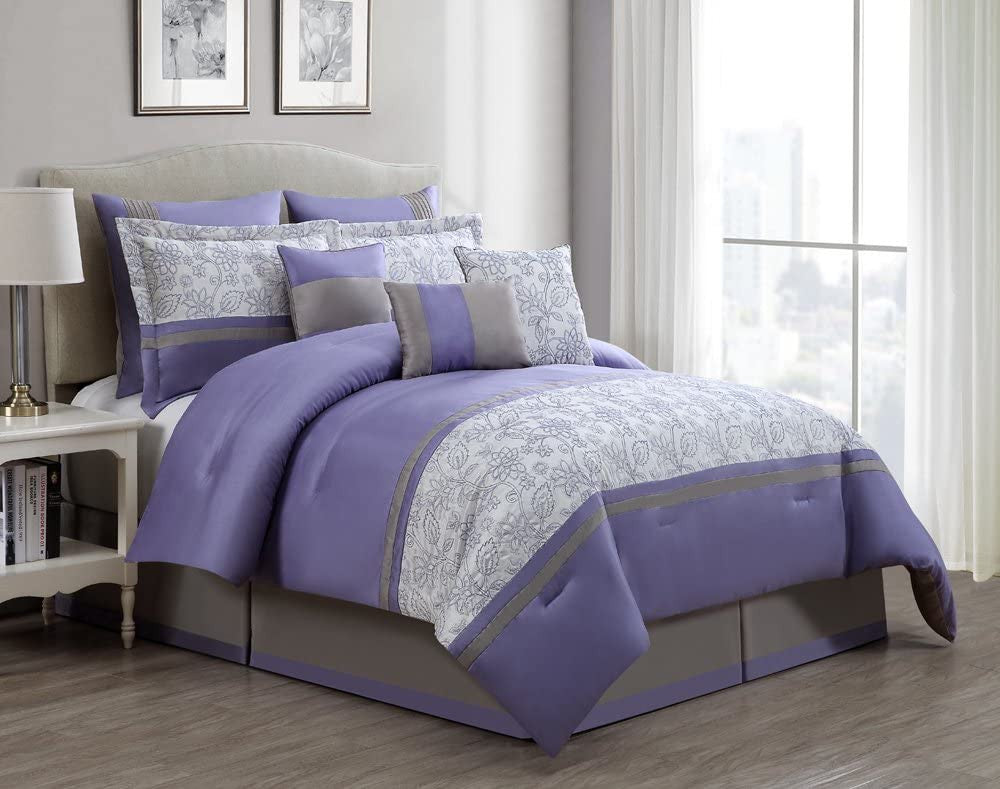 7 Piece Alaina Lilac/Ivory Comforter Set Cal King