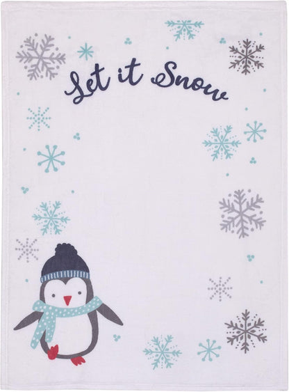 NoJo Winter Penguin "Let It Snow" Photo Op Baby Blanket, 30 x 40 Inches, Blue and White