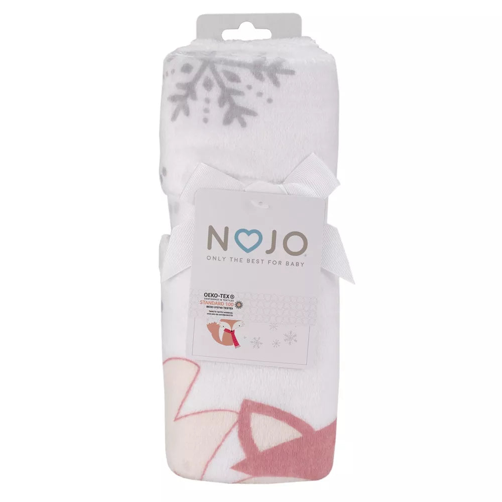 NoJo Woodland Fox "My 1st Christmas" Photo Op Plush Fleece Baby Blanket, 30 x 40 Inches, White and Red