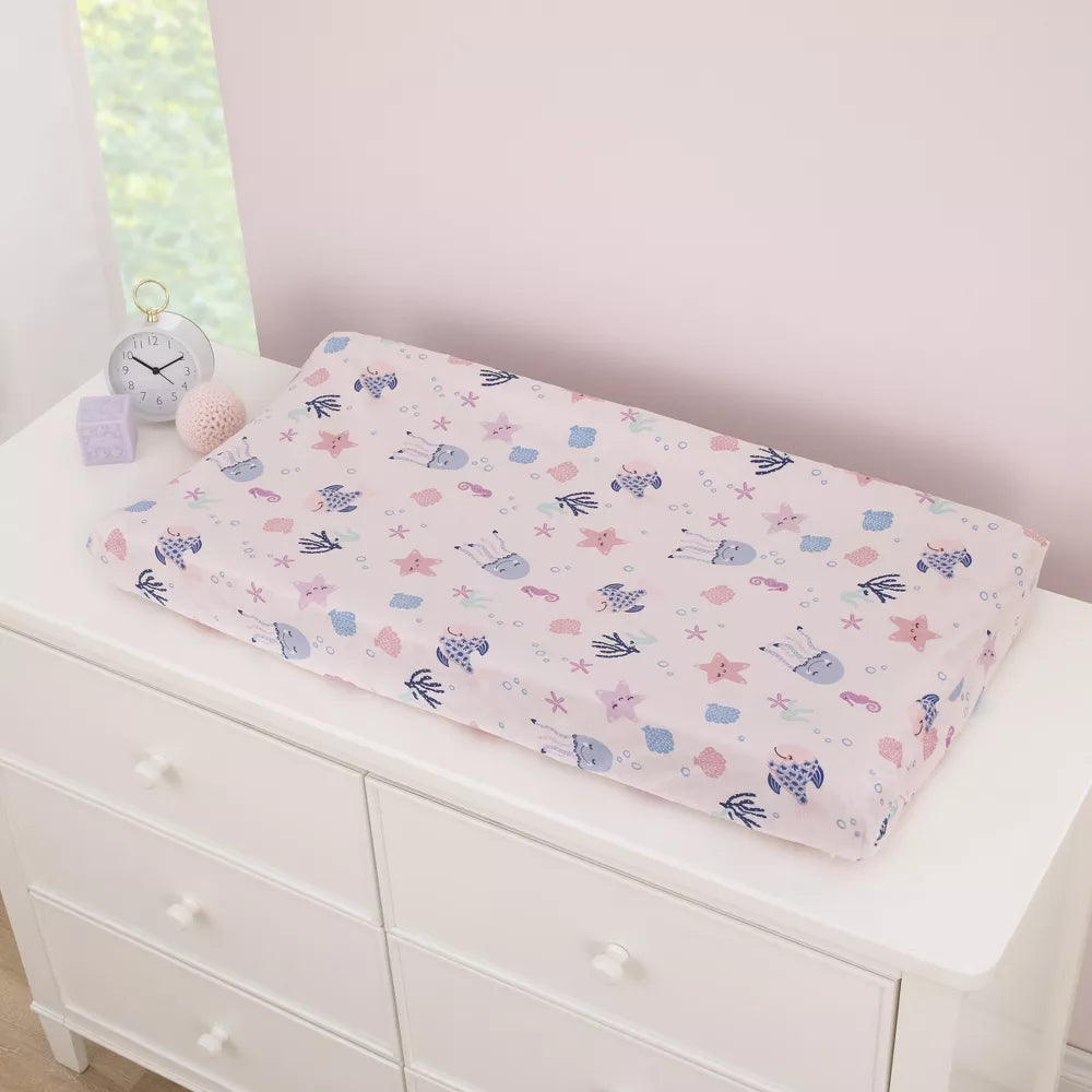 NoJo Mermaid Lagoon Baby Changing Pad Cover, Fitted Microfiber Nursery Cover, Pink