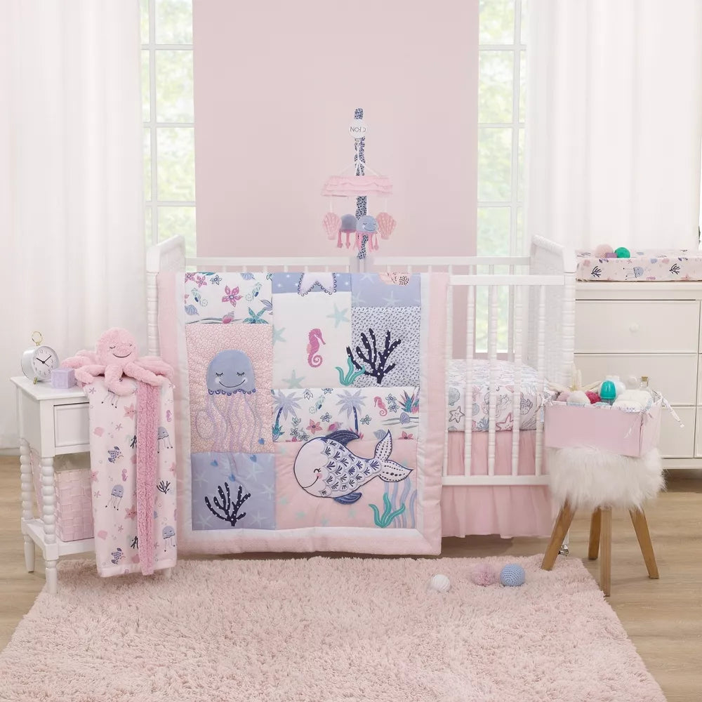 NoJo Mermaid Lagoon Baby Changing Pad Cover, Fitted Microfiber Nursery Cover, Pink