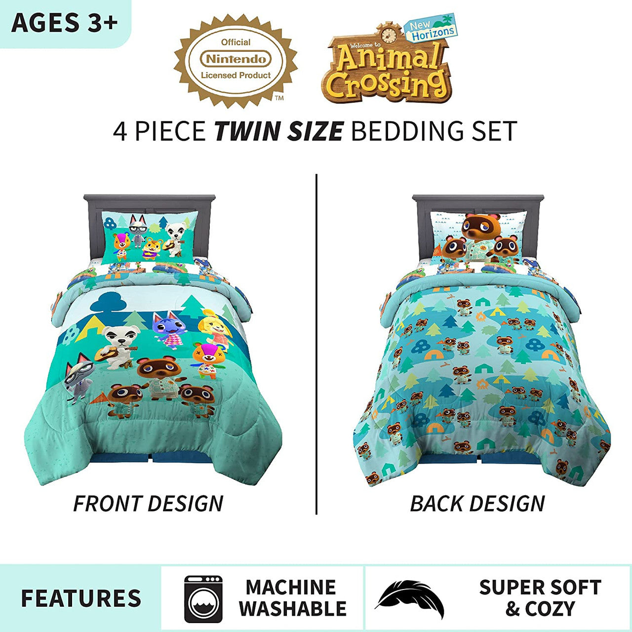 Animal Crossing  4 Pieces Twin Bed Set