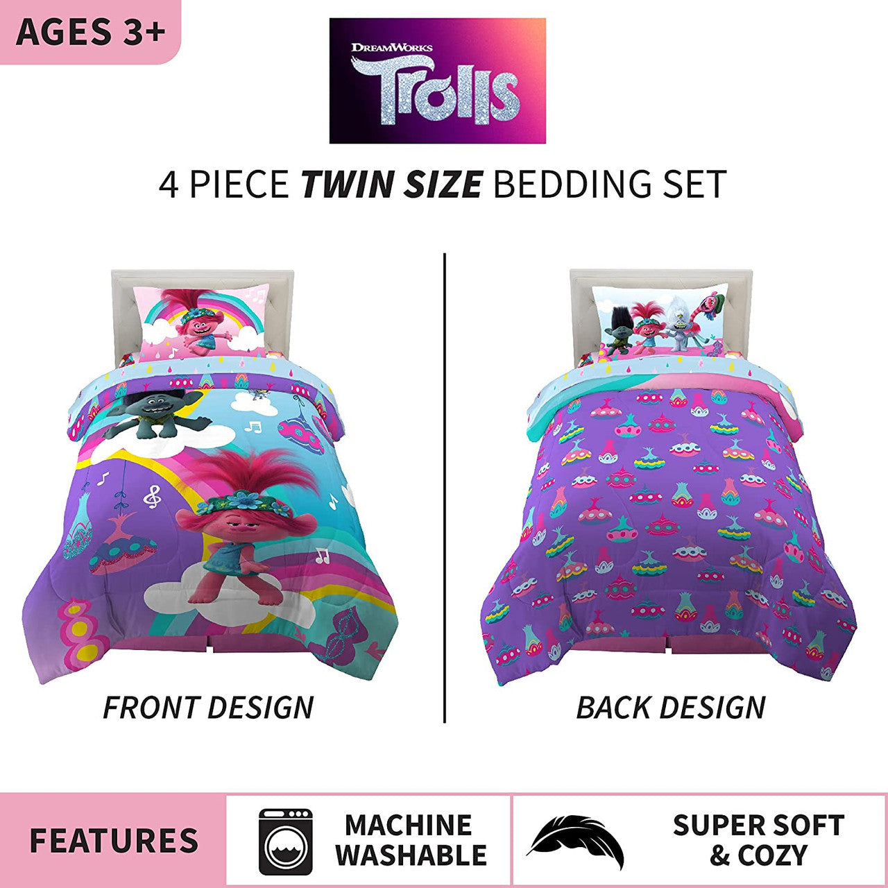 Trolls World Tour 4 Piece Twin size Bedding Set
