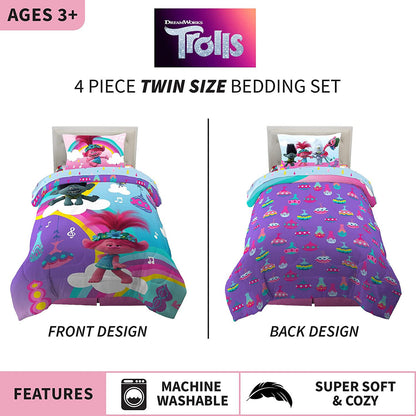 Trolls World Tour 4 Piece Twin size Bedding Set