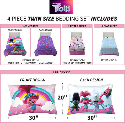 Trolls World Tour 4 Piece Twin size Bedding Set