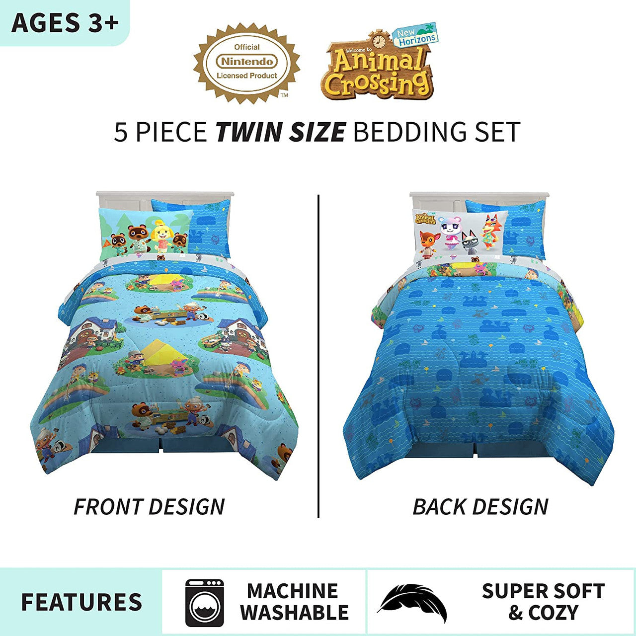Animal Crossing 5 Pc Twin Bed Set