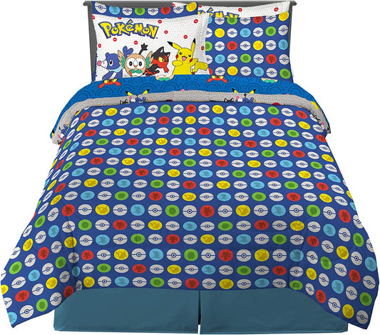Pokemon Anime 7 Piece Full Comforter and Sheet Set with Sham