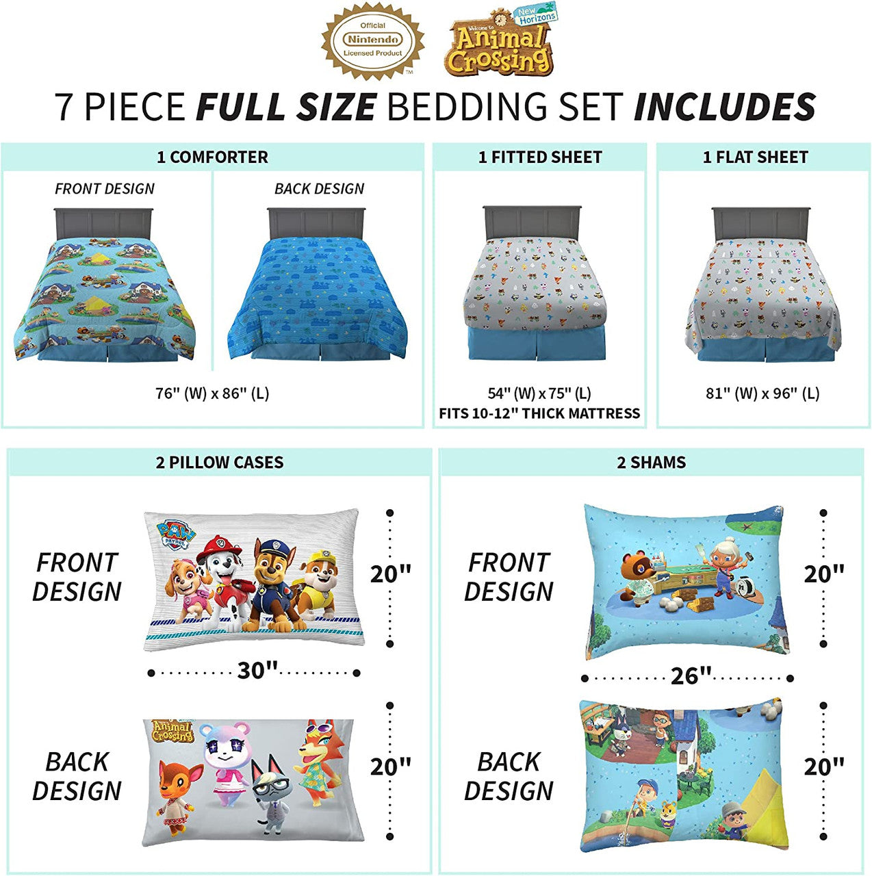 Animal Crossing 7 Pc Full Bed Set