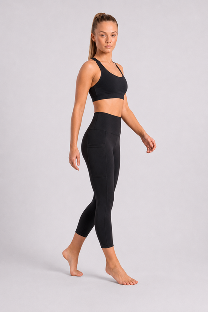 New York Laundry Women's 7/8 High-Waisted Leggings with Side Pockets, Jet Black