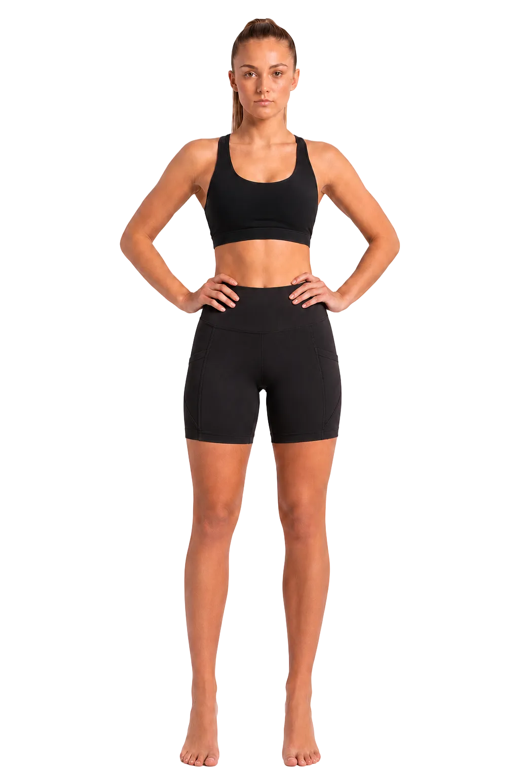 New York Laundry Women's 7-Inch High-Waisted Biker Shorts with Side Pockets, Jet Black