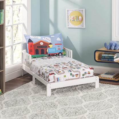Everyday Kids 3-Piece Toddler Fitted Sheet, Flat Sheet and Pillowcase Set - Choo Choo Train
