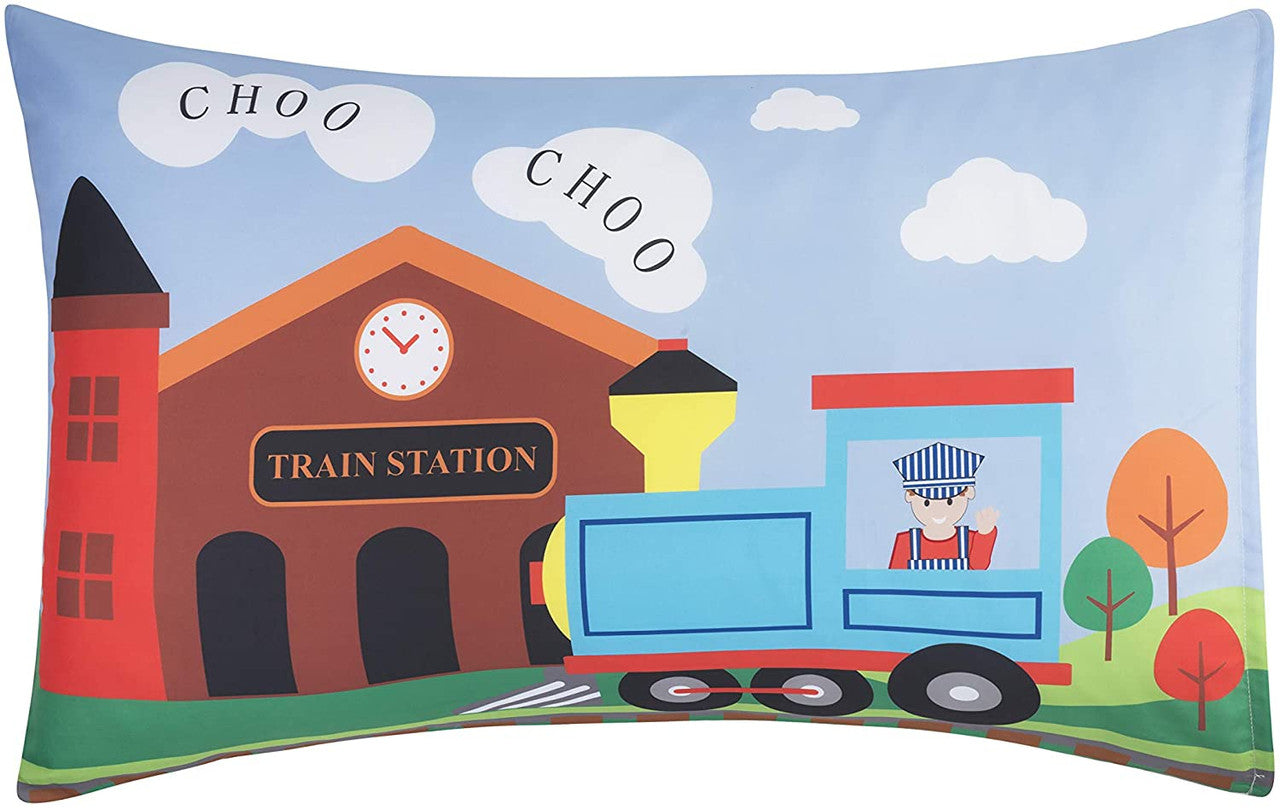 Everyday Kids 3-Piece Toddler Fitted Sheet, Flat Sheet and Pillowcase Set - Choo Choo Train