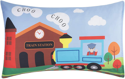 Everyday Kids 3-Piece Toddler Fitted Sheet, Flat Sheet and Pillowcase Set - Choo Choo Train