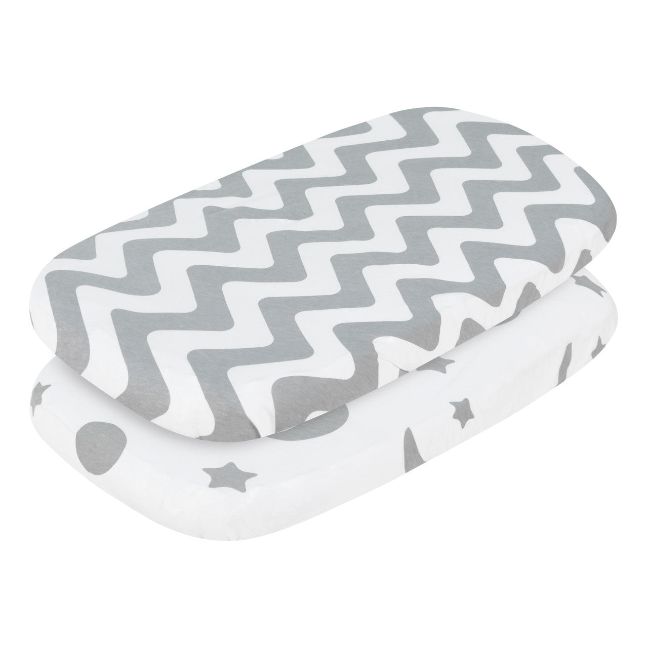 EVERYDAY KIDS 2 Pack Bassinet Sheet Set - Gray/White Chevron & Moon Stars