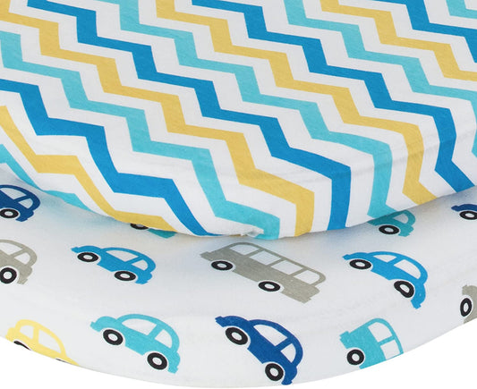 Everyday Kids 2 Pack Bassinet Sheets - Cars/Chevron
