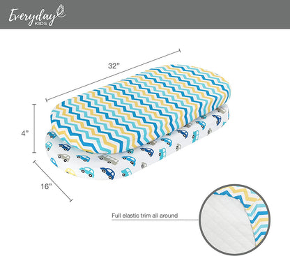 Everyday Kids 2 Pack Bassinet Sheets - Cars/Chevron
