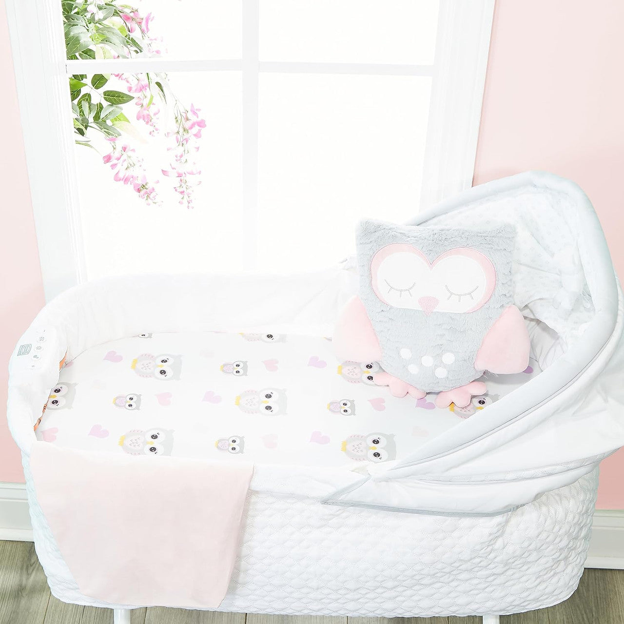 2 PK Bassinet Sheet - Owls and Pink
