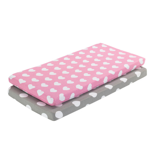 EVERYDAY KIDS 2 Pack Cotton Jersey Knit Cradle Sheet Set - Hearts/Polka Dots