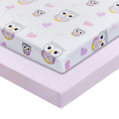 Everyday Kids 2 Pack Baby Cradle Sheets - Owls/Pink