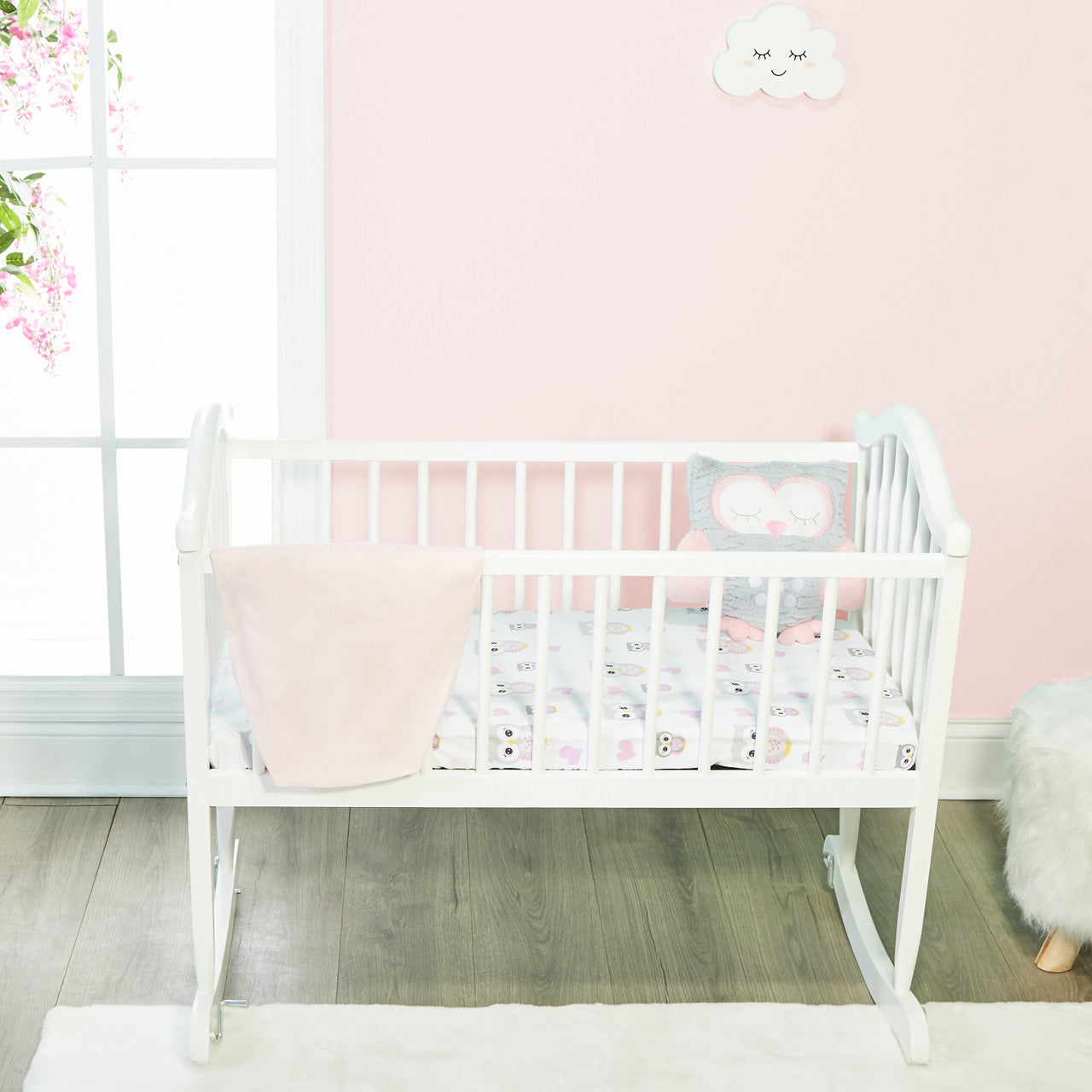 Everyday Kids 2 Pack Baby Cradle Sheets - Owls/Pink