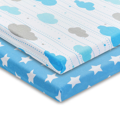 EVERYDAY KIDS 2 Pack n Play and Portable Crib Mattress Sheets - Stars/Clouds