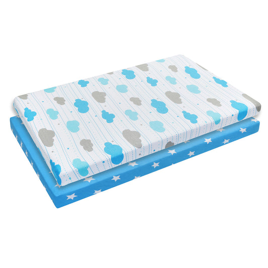 EVERYDAY KIDS 2 Pack n Play and Portable Crib Mattress Sheets - Stars/Clouds