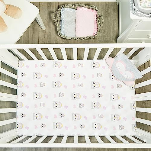 2 PK Portable Crib Sheet - Owls and Pink