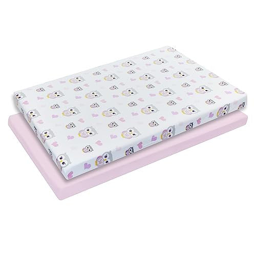 2 PK Portable Crib Sheet - Owls and Pink
