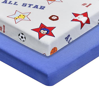 2 PK Portable Crib Sheet - Jungle Sports and Blue
