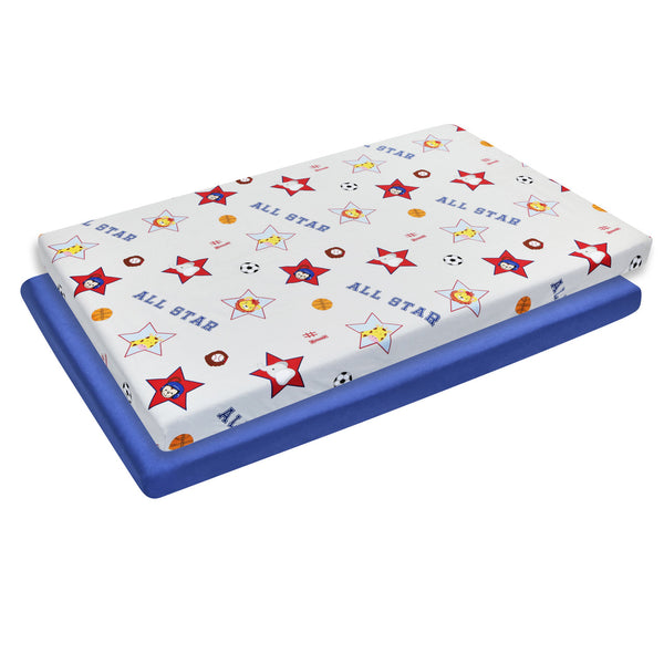 2 PK Portable Crib Sheet - Jungle Sports and Blue