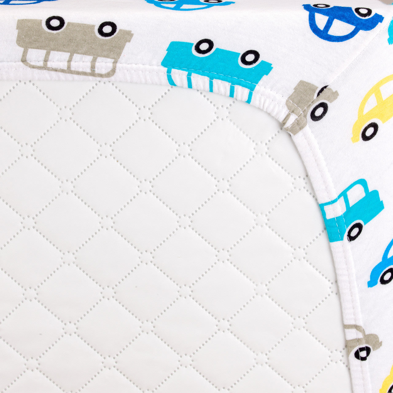 EVERYDAY KIDS 2 Pack Cotton Jersey Knit Changing Pad Cover - Cars/Chevron