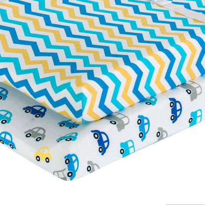 EVERYDAY KIDS 2 Pack Cotton Jersey Knit Changing Pad Cover - Cars/Chevron