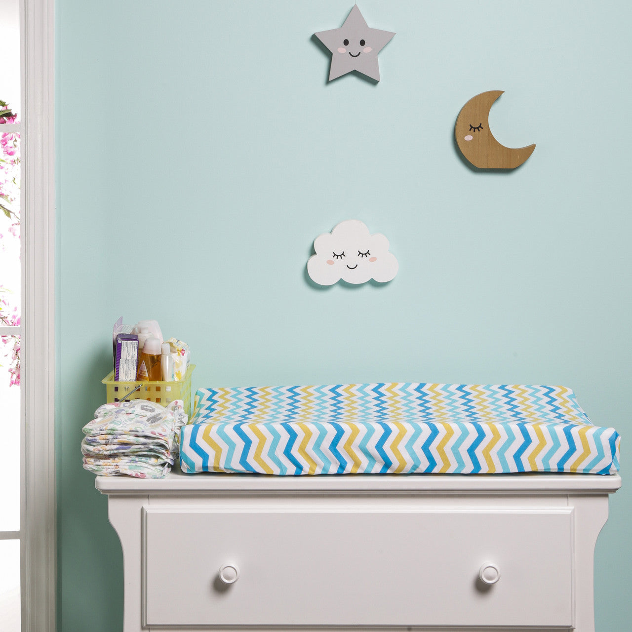 EVERYDAY KIDS 2 Pack Cotton Jersey Knit Changing Pad Cover - Cars/Chevron