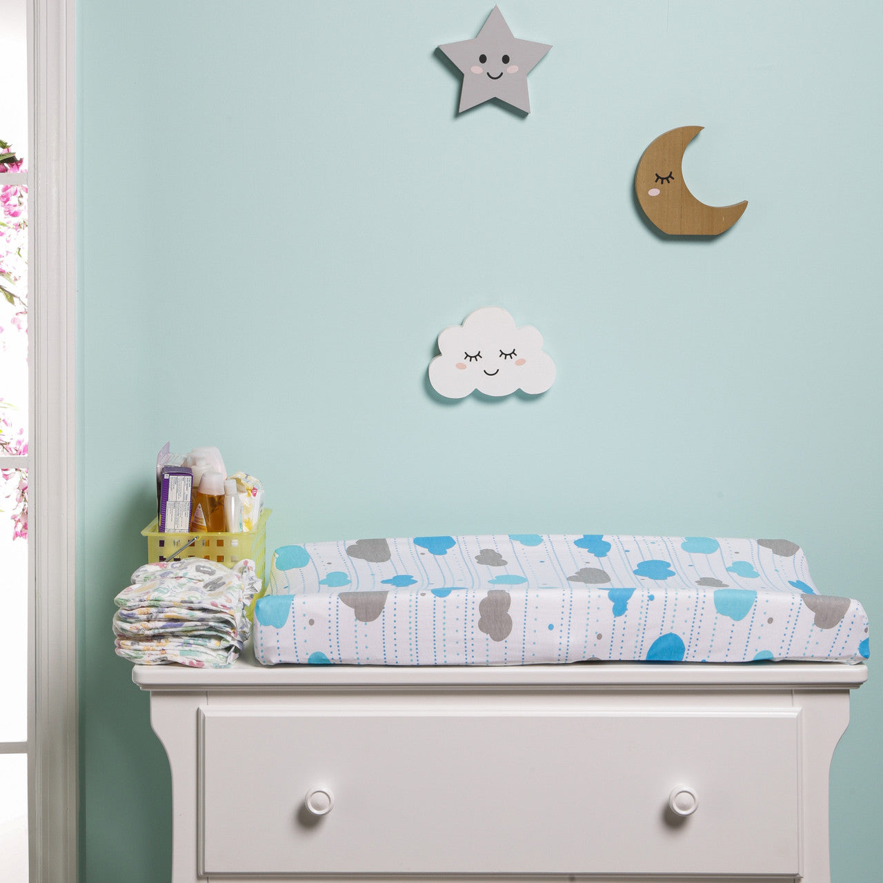 EVERYDAY KIDS 2 Pack Cotton Jersey Knit Changing Pad Cover - Stars/Clouds