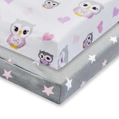 EVERYDAY KIDS 2 Pack Cotton Jersey Knit Changing Pad Cover - Owls/Stars